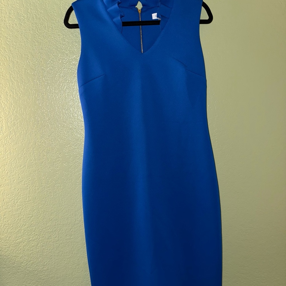 Calvin Klein Blu Midi Dress V-Neck Sleeveless
